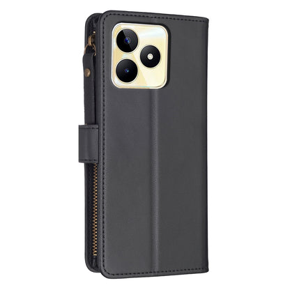 Realme C53 Leather Flip Wallet Phone Case with 9 Card Slots, Zipper Compartment, and Adjustable Stand