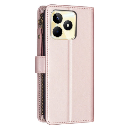 Realme C53 Leather Flip Wallet Phone Case with 9 Card Slots, Zipper Compartment, and Adjustable Stand