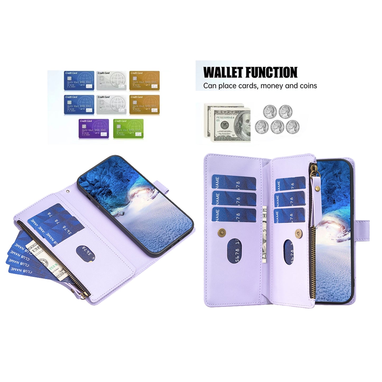 Realme C53 Leather Flip Wallet Phone Case with 9 Card Slots, Zipper Compartment, and Adjustable Stand