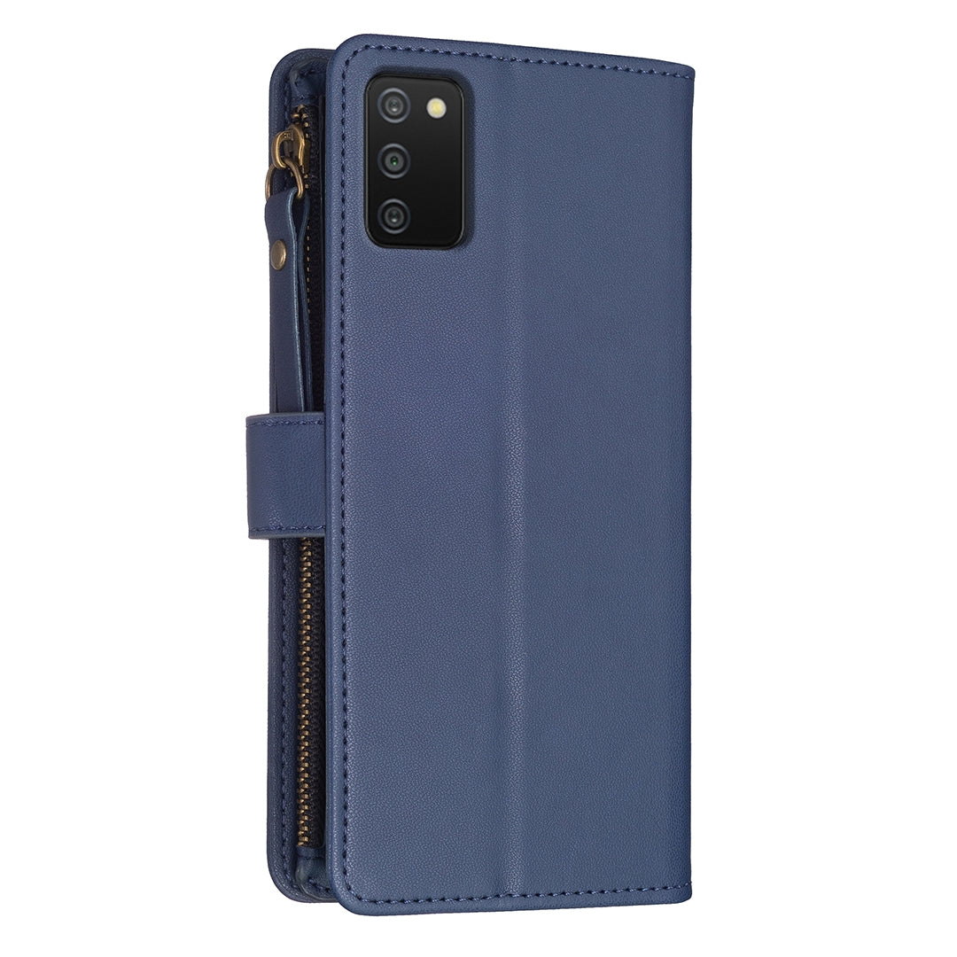 Samsung Galaxy A03s Leather Flip Wallet Phone Case with 9 Card Slots, Zipper Compartment, and Adjustable Stand
