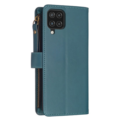 Samsung Galaxy A12 Leather Flip Wallet Phone Case with 9 Card Slots, Zipper Compartment, and Adjustable Stand