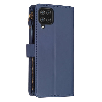 Samsung Galaxy A12 Leather Flip Wallet Phone Case with 9 Card Slots, Zipper Compartment, and Adjustable Stand