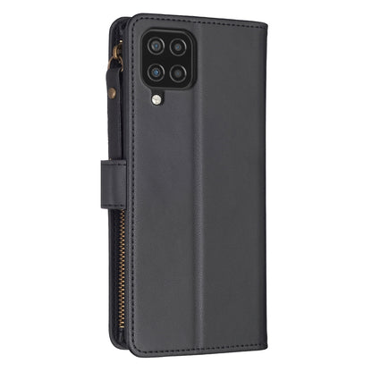 Samsung Galaxy A12 Leather Flip Wallet Phone Case with 9 Card Slots, Zipper Compartment, and Adjustable Stand