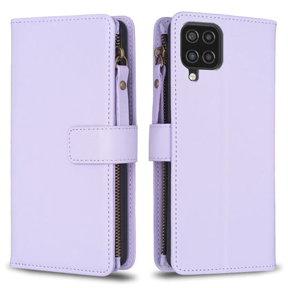 Samsung Galaxy A12 Leather Flip Wallet Phone Case with 9 Card Slots, Zipper Compartment, and Adjustable Stand