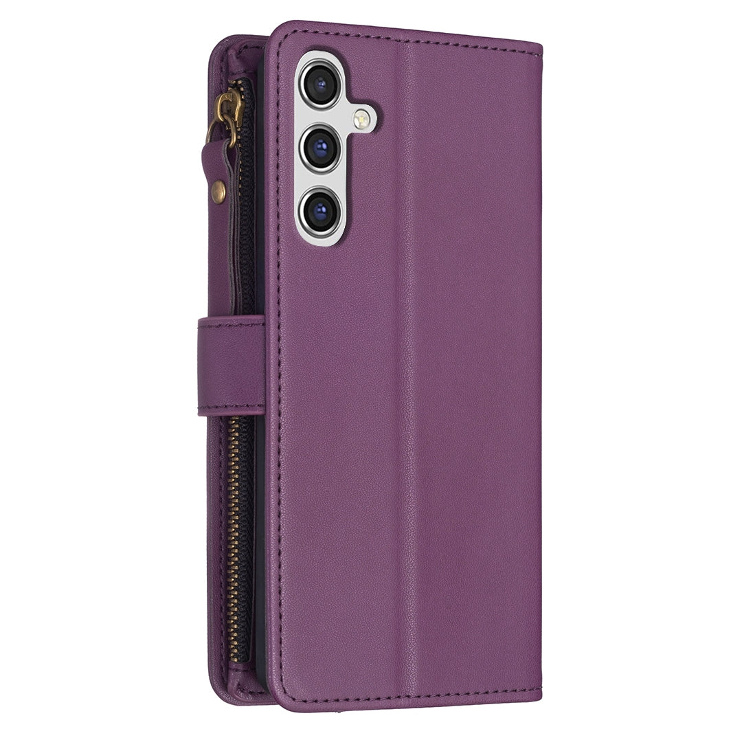 Samsung Galaxy A14 Leather Flip Wallet Phone Case with 9 Card Slots, Zipper Compartment, and Adjustable Stand