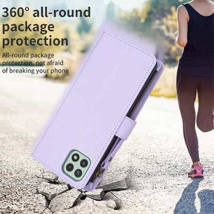 Samsung Galaxy A22 5G Leather Flip Wallet Phone Case with 9 Card Slots, Zipper Compartment, and Adjustable Stand