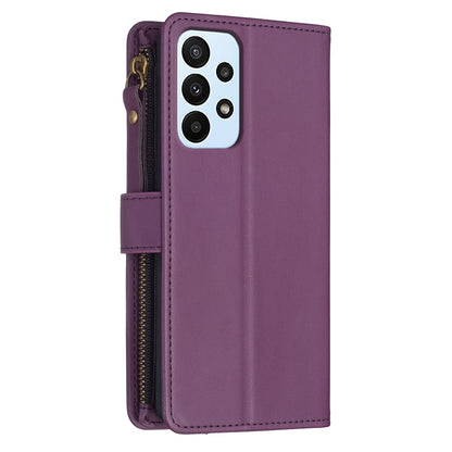 Samsung Galaxy A23 4G Leather Flip Wallet Phone Case with 9 Card Slots, Zipper Compartment, and Adjustable Stand