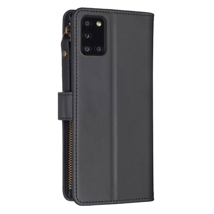 Samsung Galaxy A31 Leather Flip Wallet Phone Case with 9 Card Slots, Zipper Compartment, and Adjustable Stand