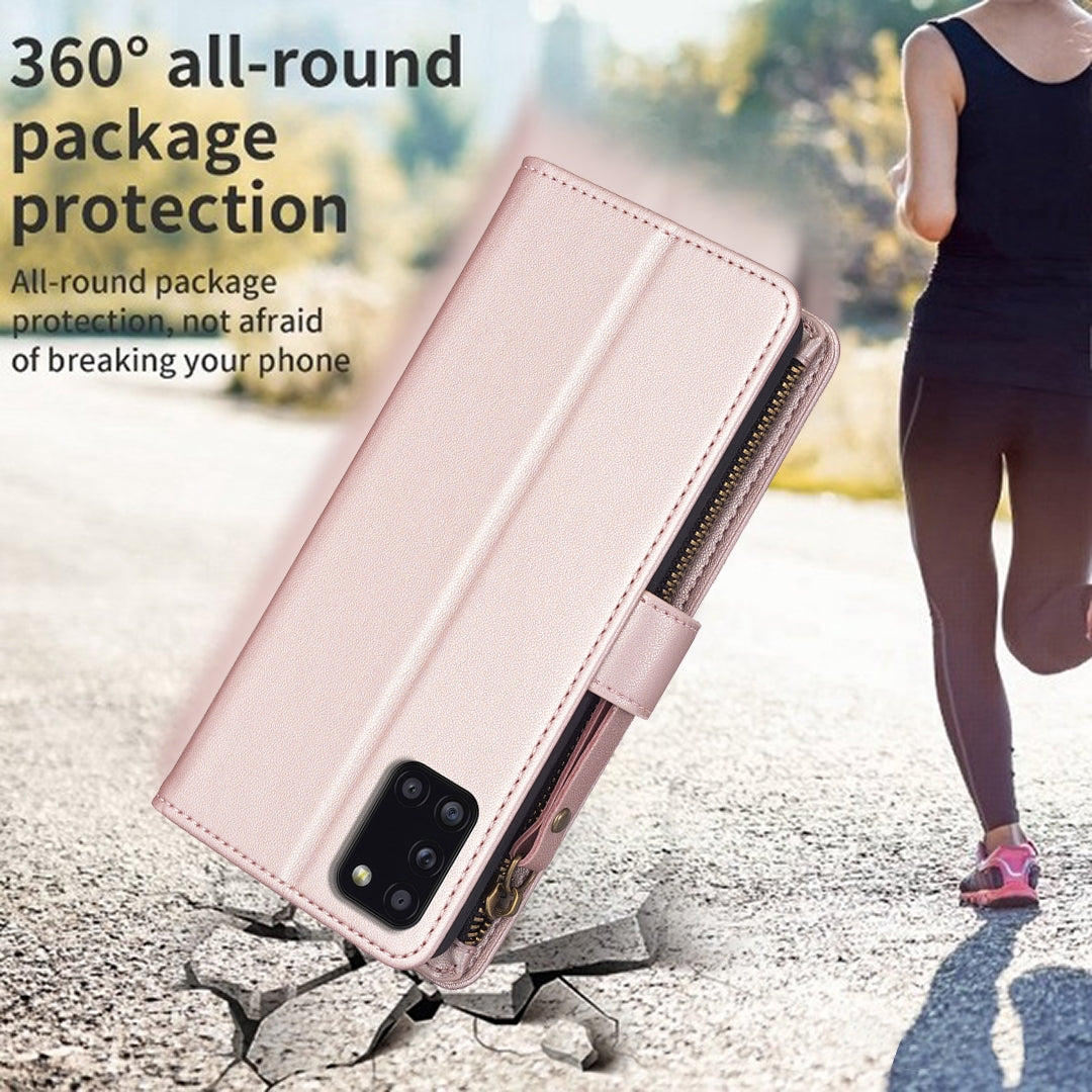 Samsung Galaxy A31 Leather Flip Wallet Phone Case with 9 Card Slots, Zipper Compartment, and Adjustable Stand