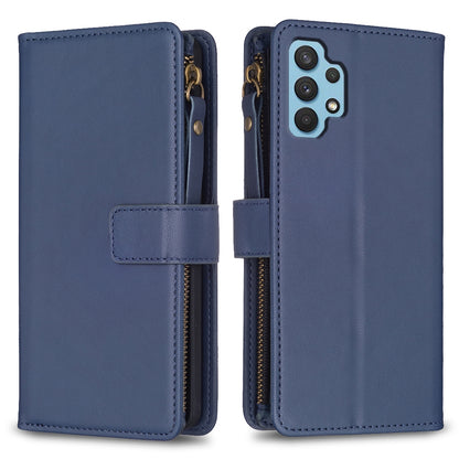 Samsung Galaxy A32 4G Leather Flip Wallet Phone Case with 9 Card Slots, Zipper Compartment, and Adjustable Stand