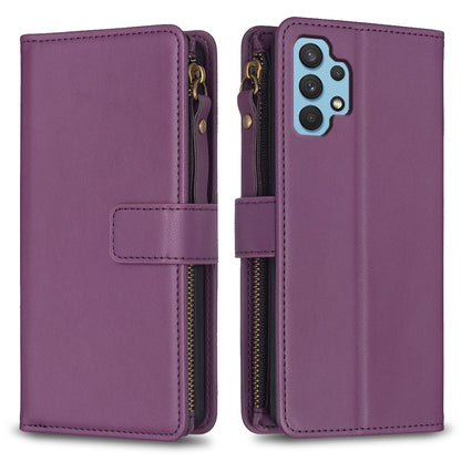 Samsung Galaxy A32 4G Leather Flip Wallet Phone Case with 9 Card Slots, Zipper Compartment, and Adjustable Stand
