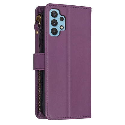 Samsung Galaxy A32 4G Leather Flip Wallet Phone Case with 9 Card Slots, Zipper Compartment, and Adjustable Stand