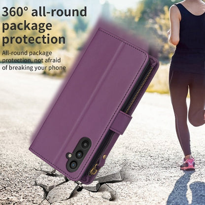 Samsung Galaxy A34 5G Leather Flip Wallet Phone Case with 9 Card Slots, Zipper Compartment, and Adjustable Stand