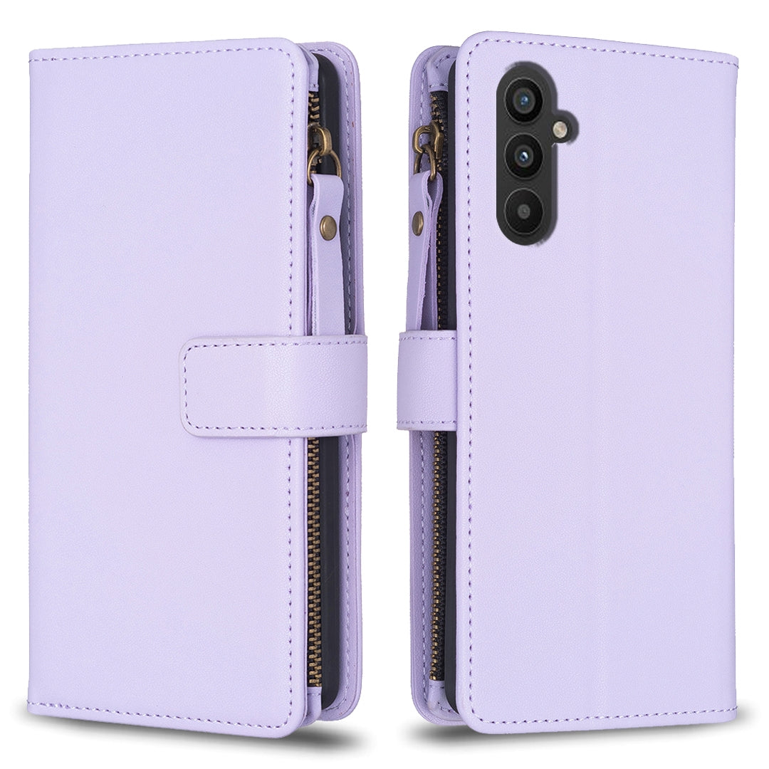 Samsung Galaxy A34 5G Leather Flip Wallet Phone Case with 9 Card Slots, Zipper Compartment, and Adjustable Stand