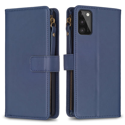 Samsung Galaxy A41 Leather Flip Wallet Phone Case with 9 Card Slots, Zipper Compartment, and Adjustable Stand