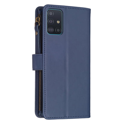 Samsung Galaxy A51 4G Leather Flip Wallet Phone Case with 9 Card Slots, Zipper Compartment, and Adjustable Stand