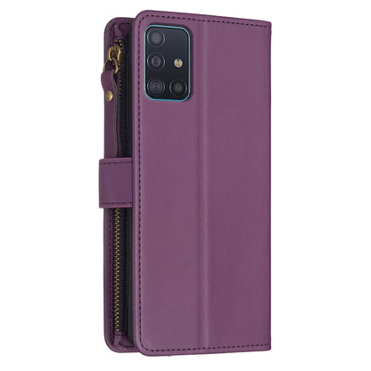 Samsung Galaxy A51 4G Leather Flip Wallet Phone Case with 9 Card Slots, Zipper Compartment, and Adjustable Stand
