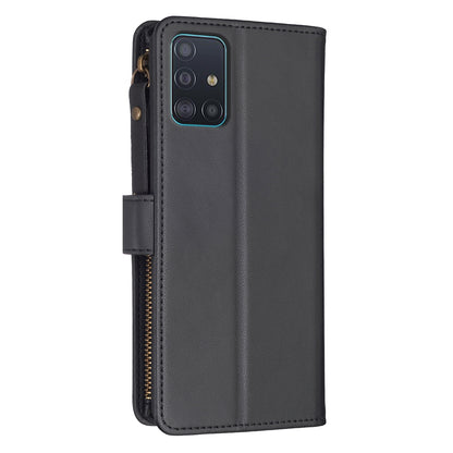 Samsung Galaxy A51 4G Leather Flip Wallet Phone Case with 9 Card Slots, Zipper Compartment, and Adjustable Stand