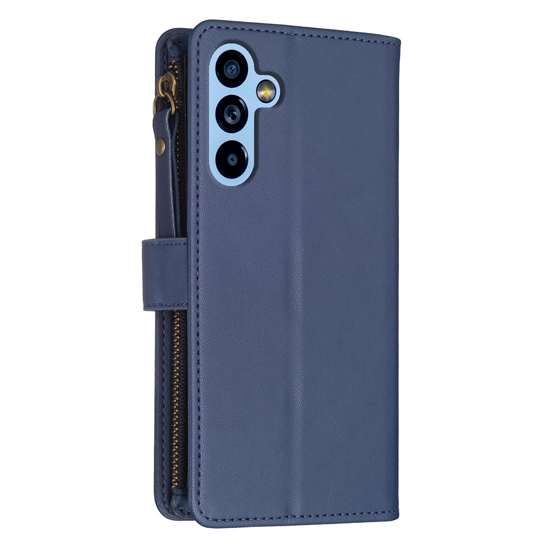 Samsung Galaxy A54 5G Leather Flip Wallet Phone Case with 9 Card Slots, Zipper Compartment, and Adjustable Stand