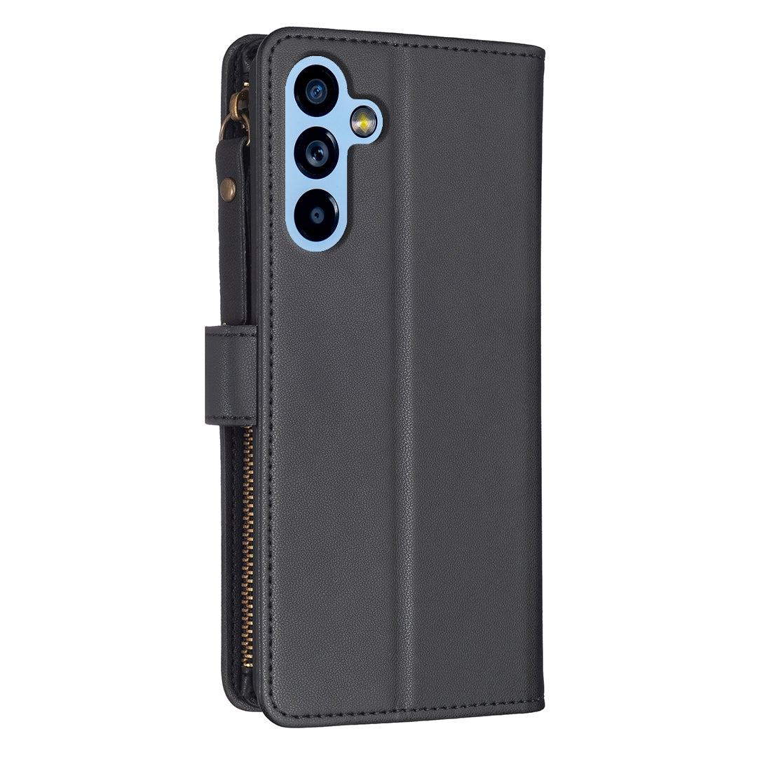 Samsung Galaxy A54 5G Leather Flip Wallet Phone Case with 9 Card Slots, Zipper Compartment, and Adjustable Stand