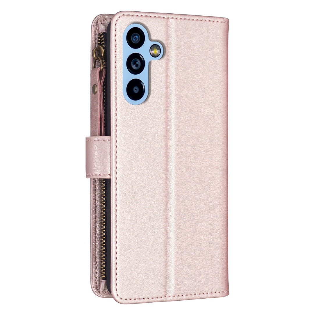 Samsung Galaxy A54 5G Leather Flip Wallet Phone Case with 9 Card Slots, Zipper Compartment, and Adjustable Stand