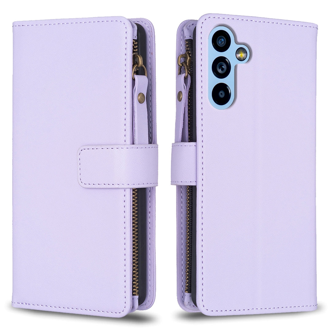 Samsung Galaxy A54 5G Leather Flip Wallet Phone Case with 9 Card Slots, Zipper Compartment, and Adjustable Stand