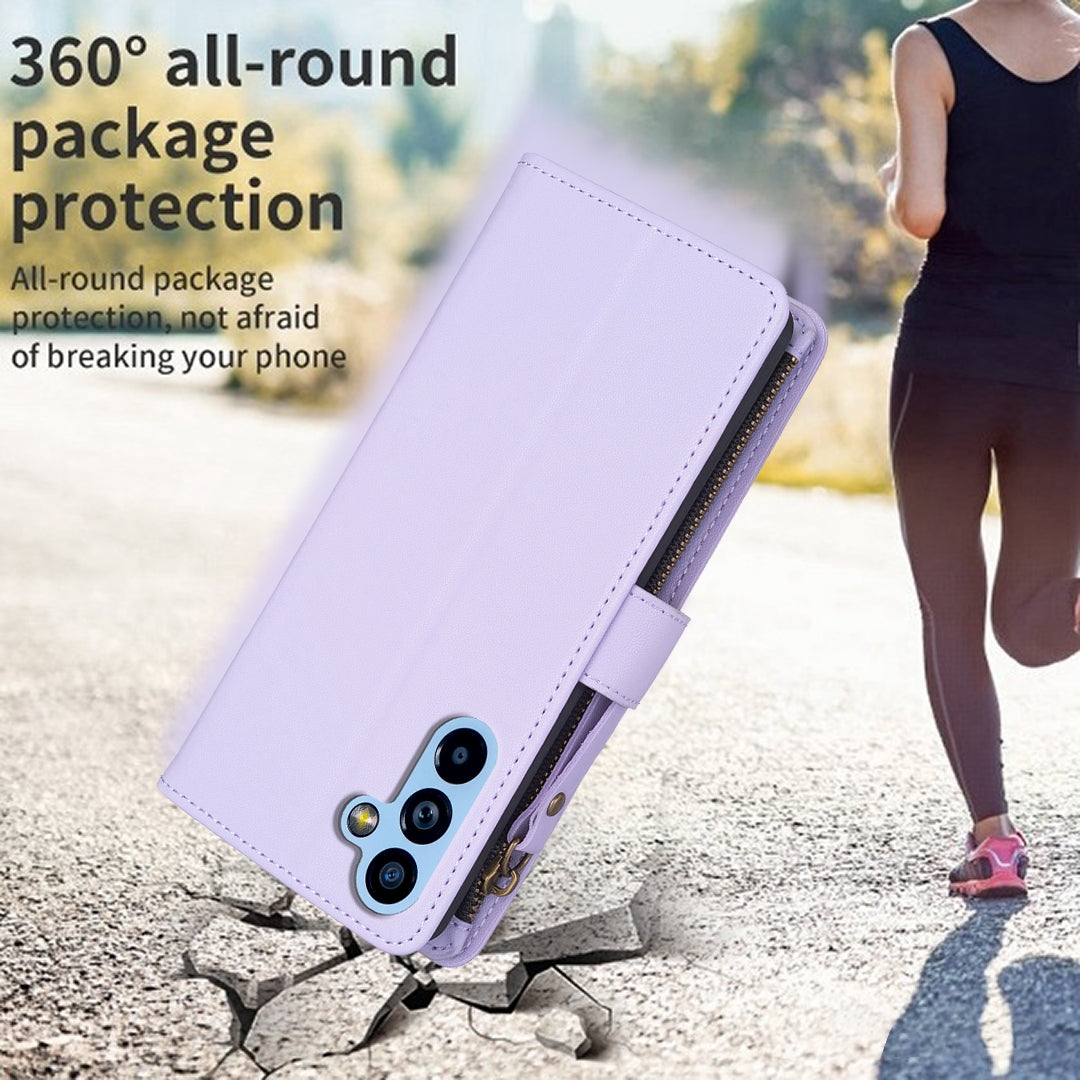 Samsung Galaxy A54 5G Leather Flip Wallet Phone Case with 9 Card Slots, Zipper Compartment, and Adjustable Stand