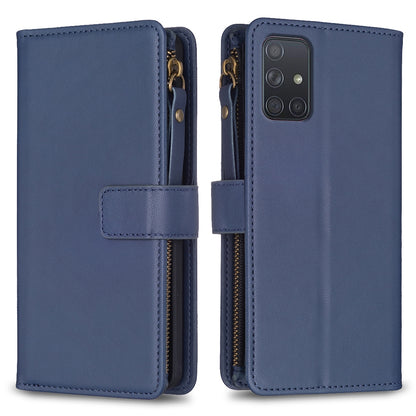 Samsung Galaxy A71 4G Leather Flip Wallet Phone Case with 9 Card Slots, Zipper Compartment, and Adjustable Stand
