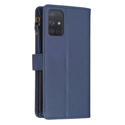 Samsung Galaxy A71 4G Leather Flip Wallet Phone Case with 9 Card Slots, Zipper Compartment, and Adjustable Stand