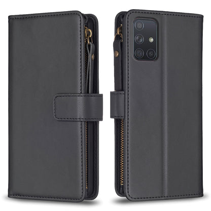 Samsung Galaxy A71 4G Leather Flip Wallet Phone Case with 9 Card Slots, Zipper Compartment, and Adjustable Stand