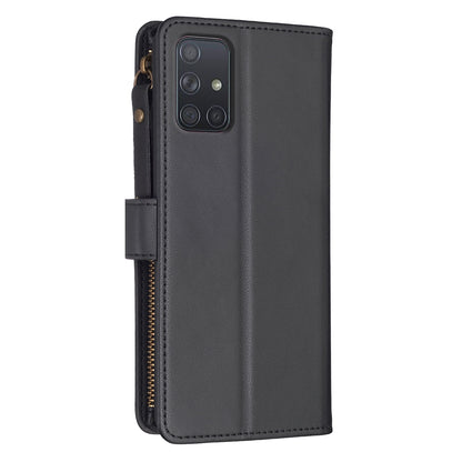 Samsung Galaxy A71 4G Leather Flip Wallet Phone Case with 9 Card Slots, Zipper Compartment, and Adjustable Stand