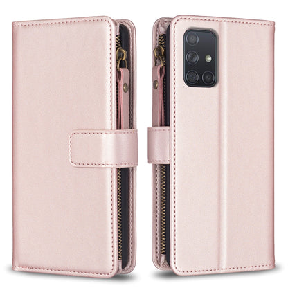 Samsung Galaxy A71 4G Leather Flip Wallet Phone Case with 9 Card Slots, Zipper Compartment, and Adjustable Stand