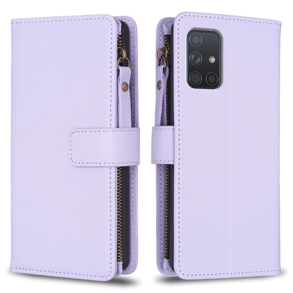 Samsung Galaxy A71 4G Leather Flip Wallet Phone Case with 9 Card Slots, Zipper Compartment, and Adjustable Stand