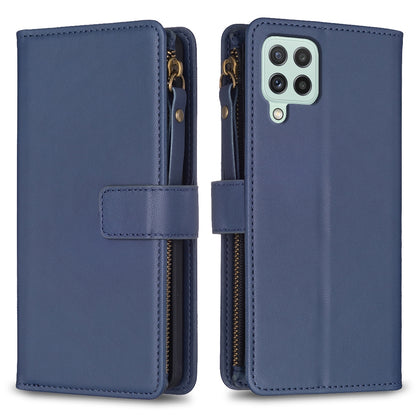 Samsung Galaxy A22 4G Leather Flip Wallet Phone Case with 9 Card Slots, Zipper Compartment, and Adjustable Stand
