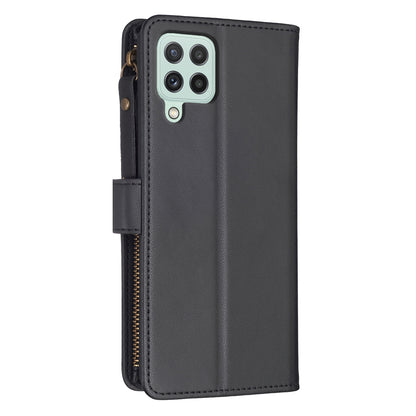 Samsung Galaxy A22 4G Leather Flip Wallet Phone Case with 9 Card Slots, Zipper Compartment, and Adjustable Stand