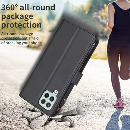 Samsung Galaxy A22 4G Leather Flip Wallet Phone Case with 9 Card Slots, Zipper Compartment, and Adjustable Stand