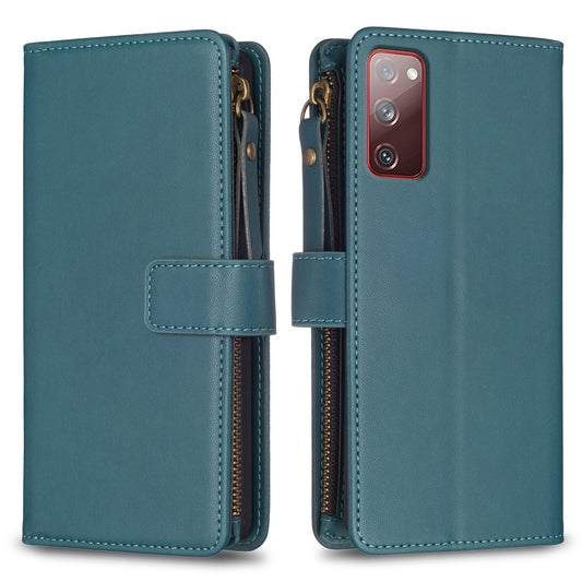 Samsung Galaxy S20 FE Leather Flip Wallet Phone Case with 9 Card Slots, Zipper Compartment, and Adjustable Stand