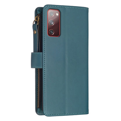 Samsung Galaxy S20 FE Leather Flip Wallet Phone Case with 9 Card Slots, Zipper Compartment, and Adjustable Stand