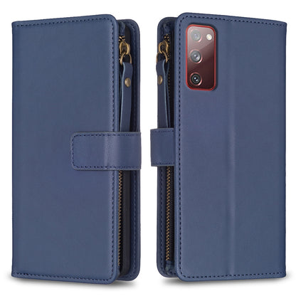 Samsung Galaxy S20 FE Leather Flip Wallet Phone Case with 9 Card Slots, Zipper Compartment, and Adjustable Stand