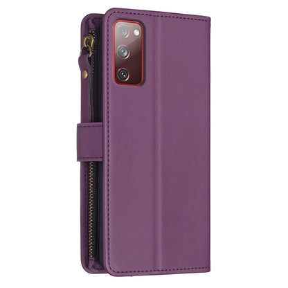 Samsung Galaxy S20 FE Leather Flip Wallet Phone Case with 9 Card Slots, Zipper Compartment, and Adjustable Stand