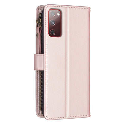 Samsung Galaxy S20 FE Leather Flip Wallet Phone Case with 9 Card Slots, Zipper Compartment, and Adjustable Stand