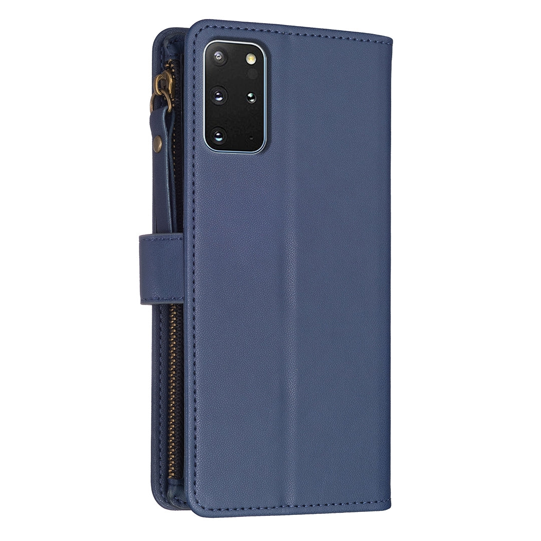 Samsung Galaxy S20+ Leather Flip Wallet Phone Case with 9 Card Slots, Zipper Compartment, and Adjustable Stand