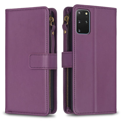 Samsung Galaxy S20+ Leather Flip Wallet Phone Case with 9 Card Slots, Zipper Compartment, and Adjustable Stand