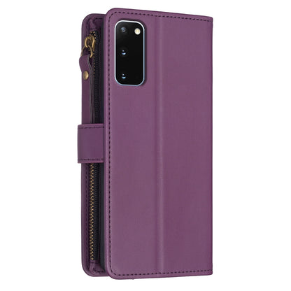 Samsung Galaxy S20 Leather Flip Wallet Phone Case with 9 Card Slots, Zipper Compartment, and Adjustable Stand