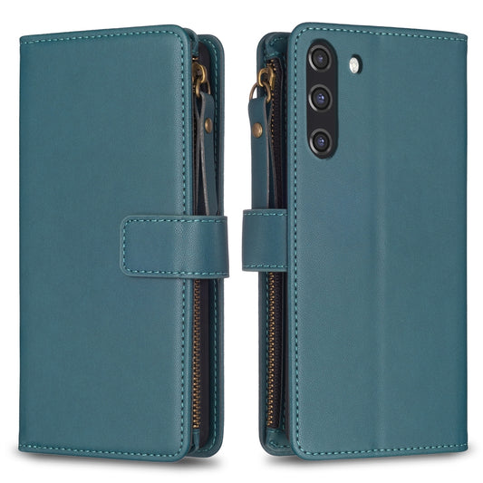 Samsung Galaxy S21 FE 5G Leather Flip Wallet Phone Case with 9 Card Slots, Zipper Compartment, and Adjustable Stand