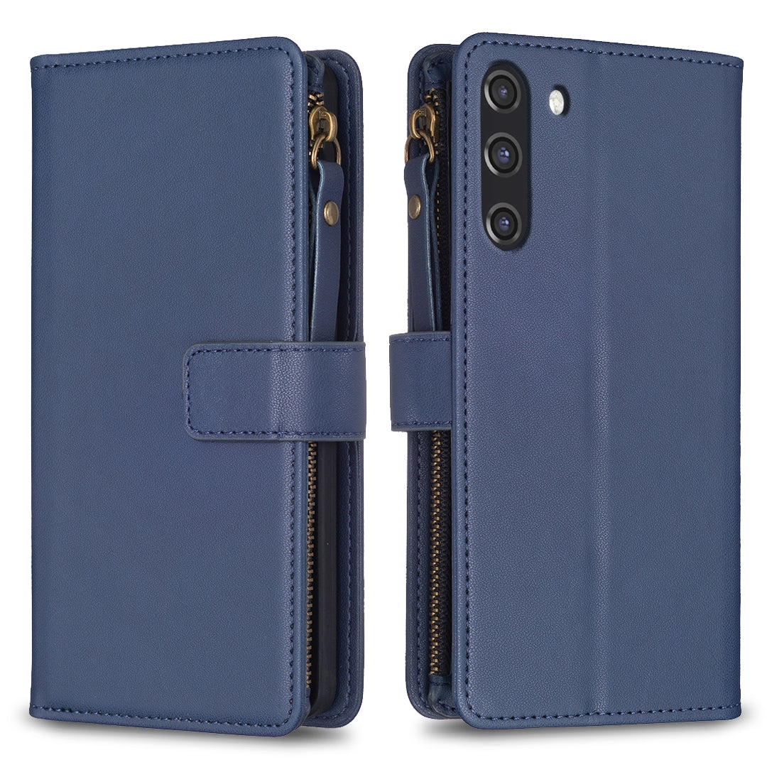 Samsung Galaxy S21 FE 5G Leather Flip Wallet Phone Case with 9 Card Slots, Zipper Compartment, and Adjustable Stand