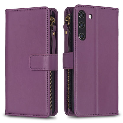 Samsung Galaxy S21 FE 5G Leather Flip Wallet Phone Case with 9 Card Slots, Zipper Compartment, and Adjustable Stand