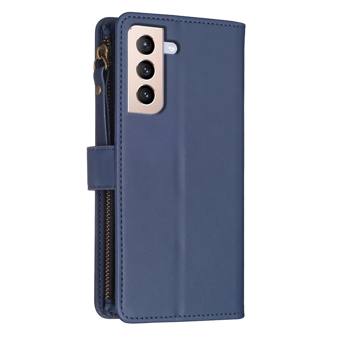 Samsung Galaxy S21+ 5G Leather Flip Wallet Phone Case with 9 Card Slots, Zipper Compartment, and Adjustable Stand