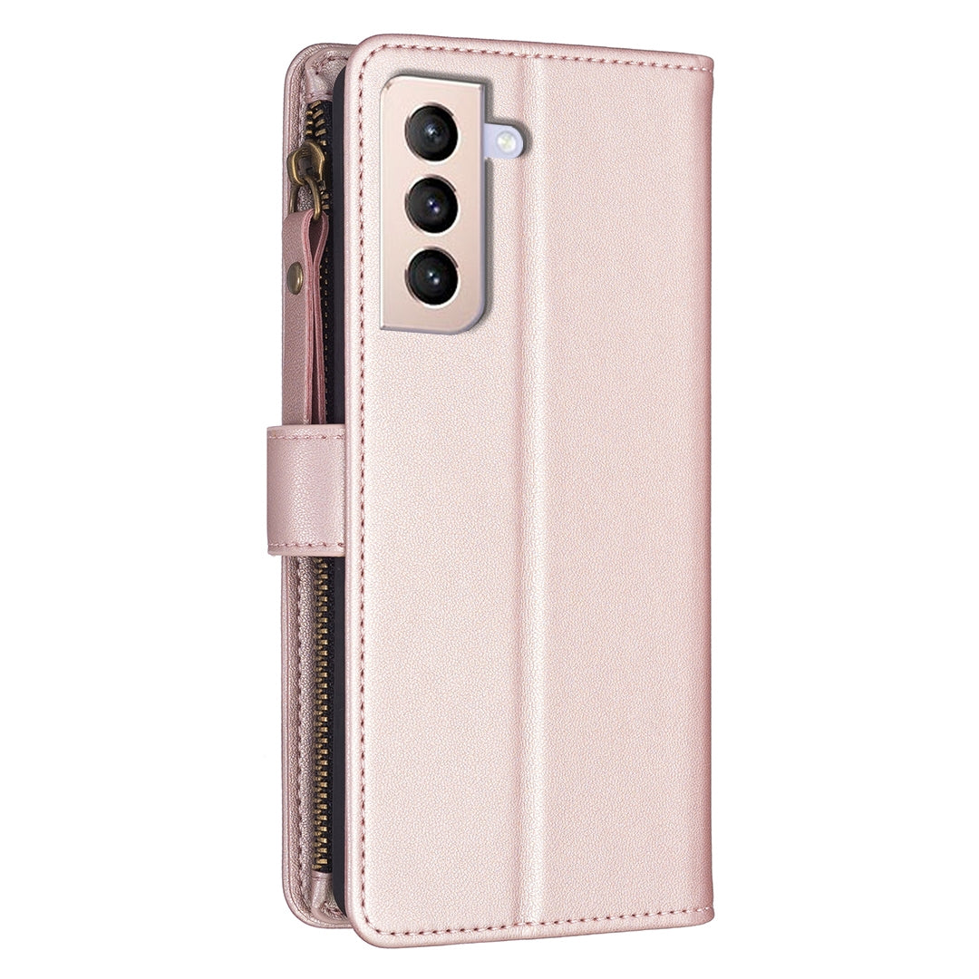 Samsung Galaxy S21+ 5G Leather Flip Wallet Phone Case with 9 Card Slots, Zipper Compartment, and Adjustable Stand