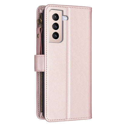 Samsung Galaxy S21+ 5G Leather Flip Wallet Phone Case with 9 Card Slots, Zipper Compartment, and Adjustable Stand
